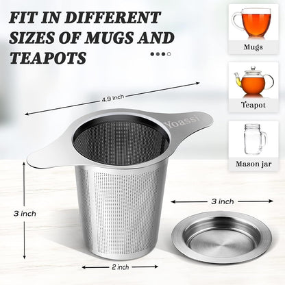 Extra Fine 18/8 Stainless Steel Tea Infuser Mesh Strainer with Large Capacity & Perfect Size Double Handles for Hanging on Teapots, Mugs, Cups to Steep Loose Leaf Tea and Coffee - Renee Lane Company