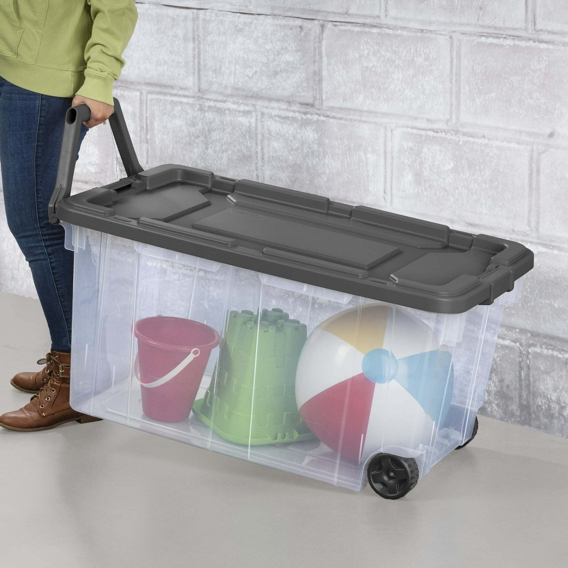 Extra Large Storage Bin, 160 Quart Wheeled Clear Plastic Storage Container with Handle, Gray, Pack of 2 - Renee Lane Company