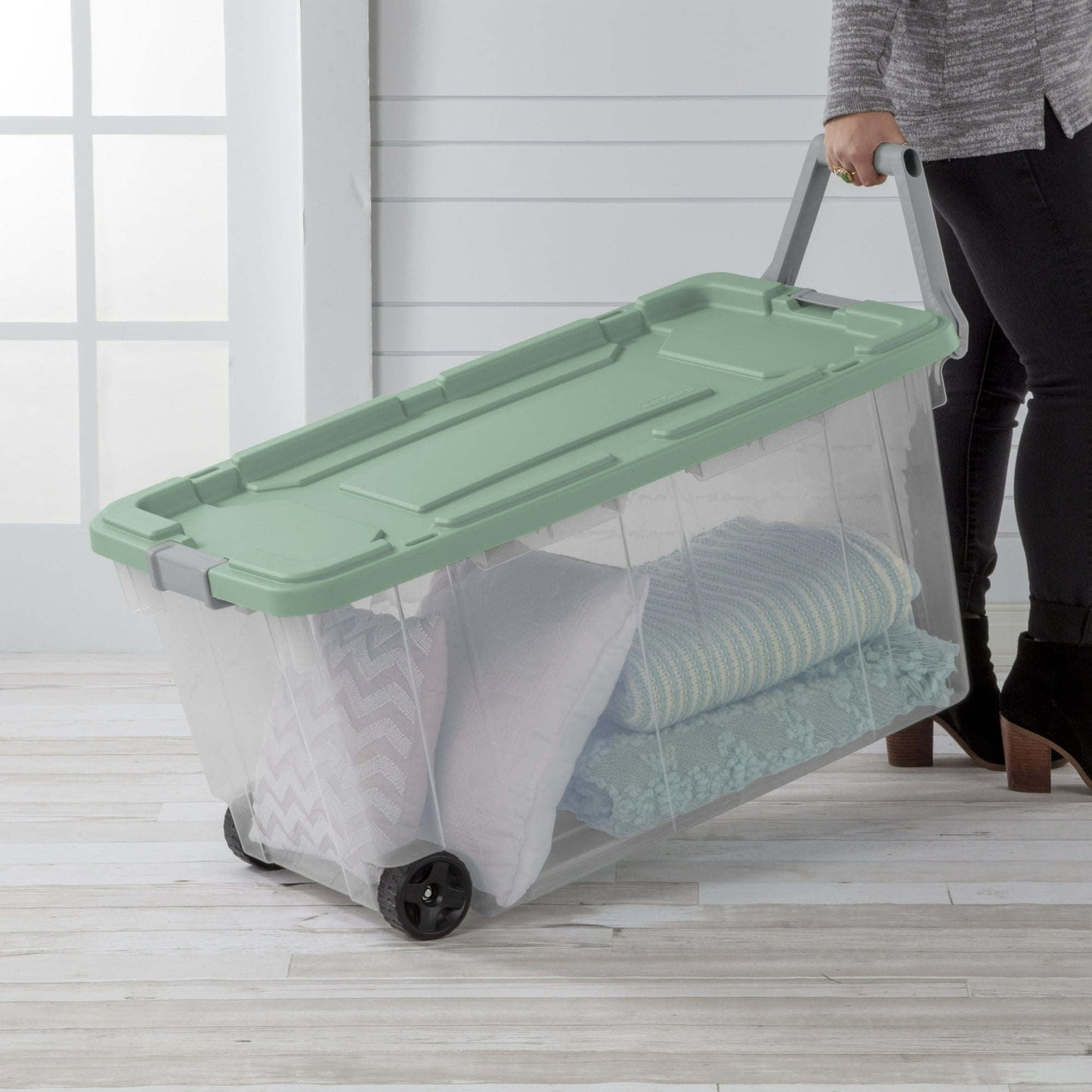 Extra Large Storage Bin, 160 Quart Wheeled Clear Plastic Storage Container with Handle, Gray, Pack of 2 - Renee Lane Company