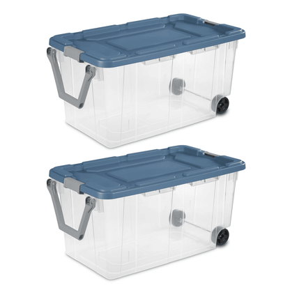 Extra Large Storage Bin, 160 Quart Wheeled Clear Plastic Storage Container with Handle, Gray, Pack of 2 - Renee Lane Company