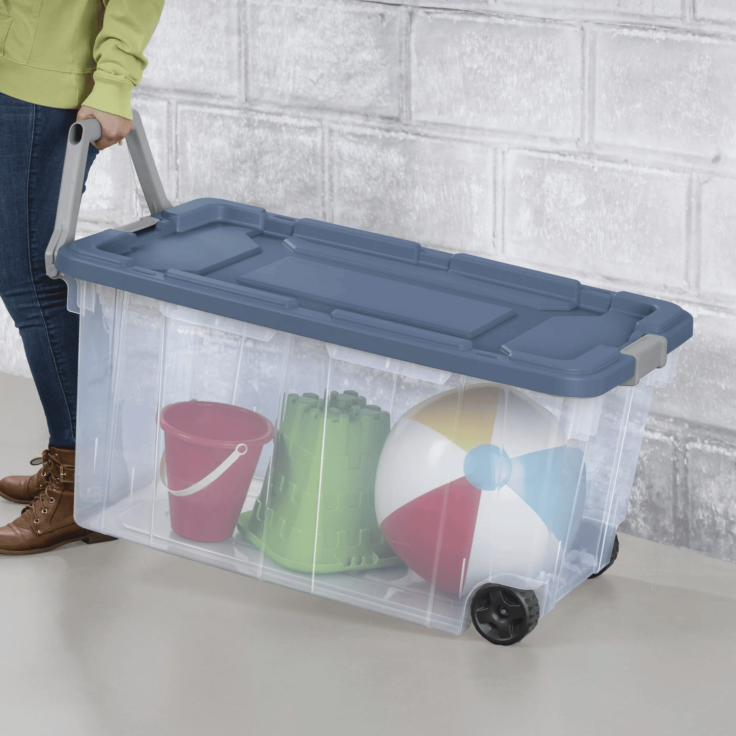 Extra Large Storage Bin, 160 Quart Wheeled Clear Plastic Storage Container with Handle, Gray, Pack of 2 - Renee Lane Company