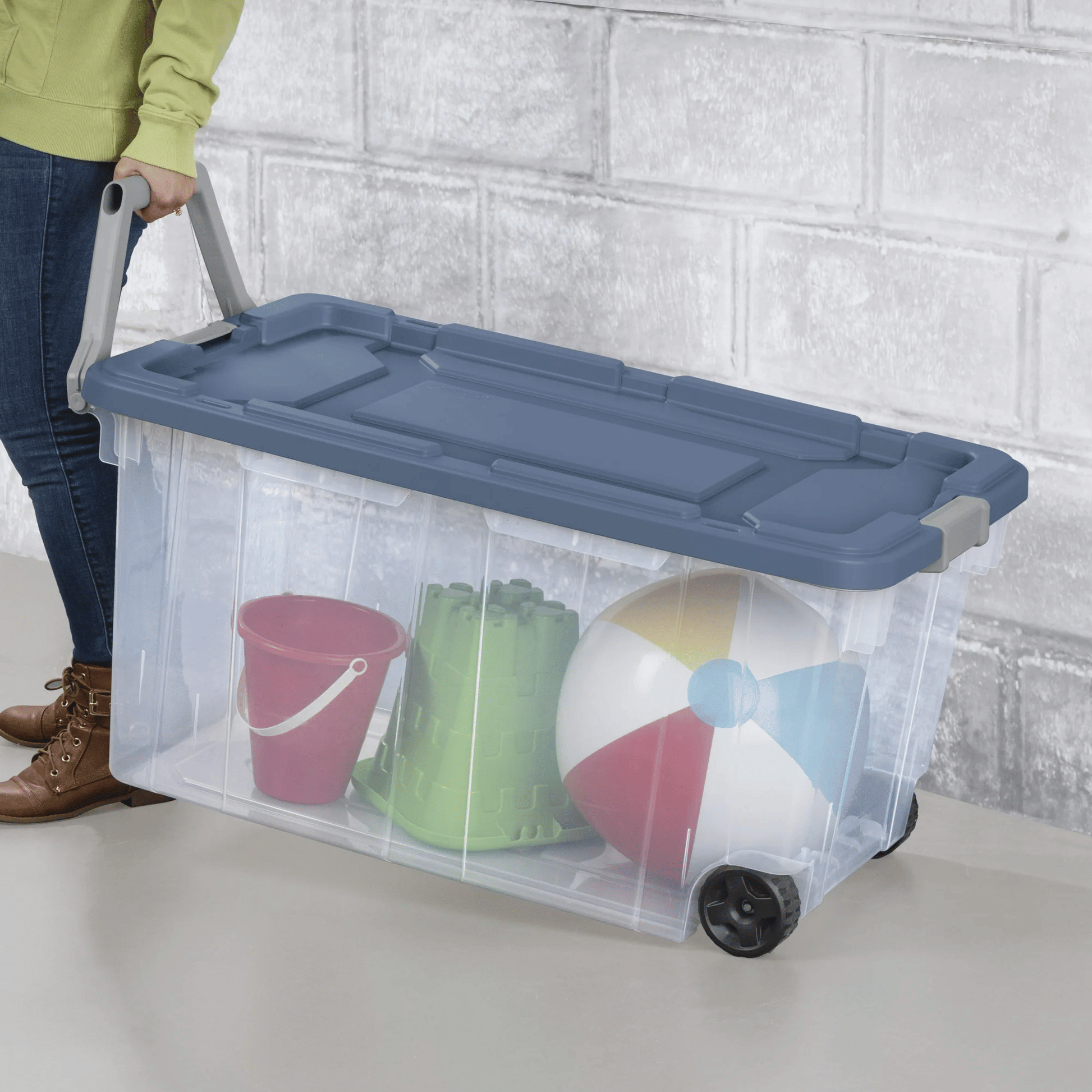 Extra Large Storage Bin, 160 Quart Wheeled Clear Plastic Storage Container with Handle, Gray, Pack of 2 - Renee Lane Company