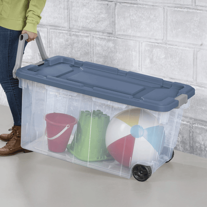 Extra Large Storage Bin, 160 Quart Wheeled Clear Plastic Storage Container with Handle, Gray, Pack of 2 - Renee Lane Company