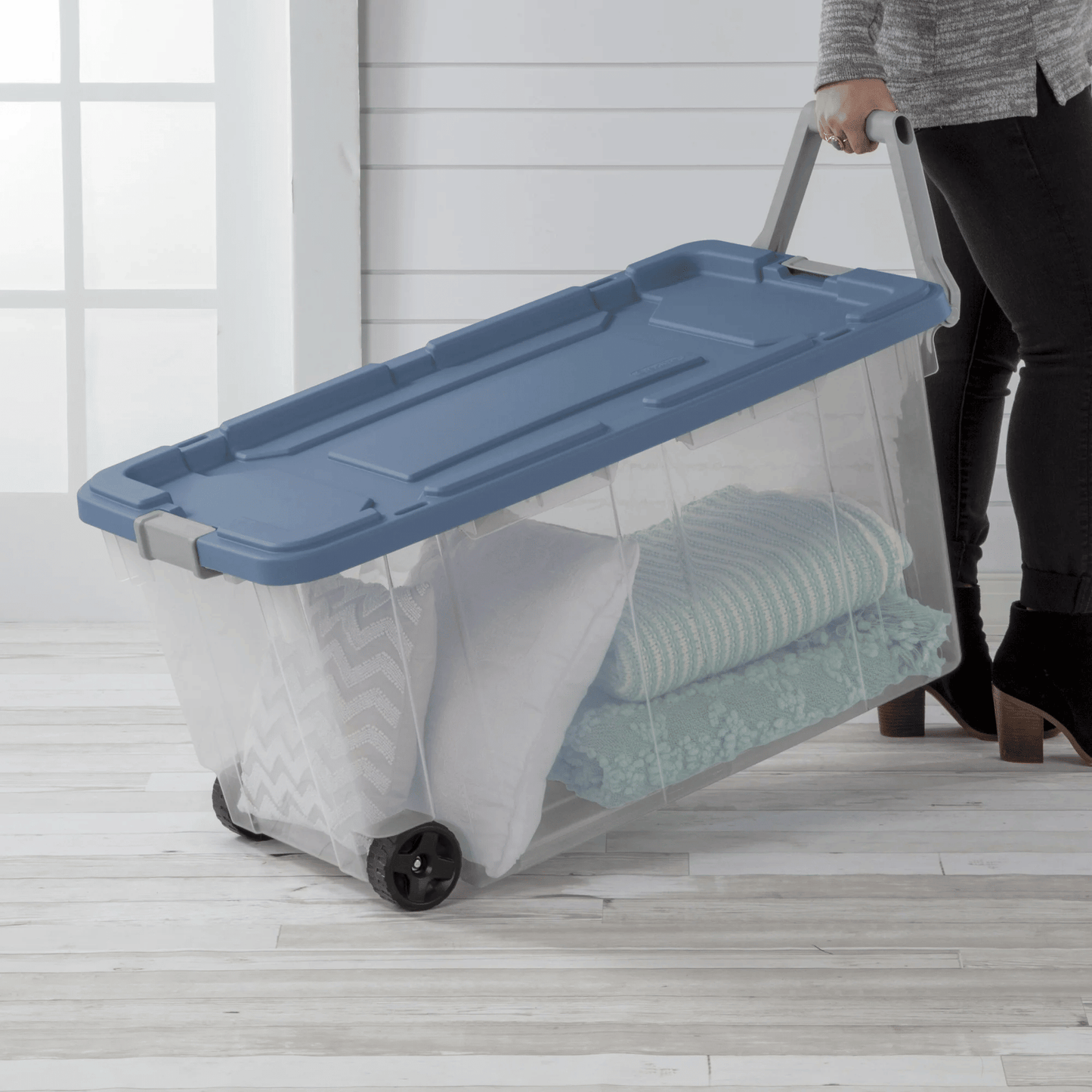 Extra Large Storage Bin, 160 Quart Wheeled Clear Plastic Storage Container with Handle, Gray, Pack of 2 - Renee Lane Company
