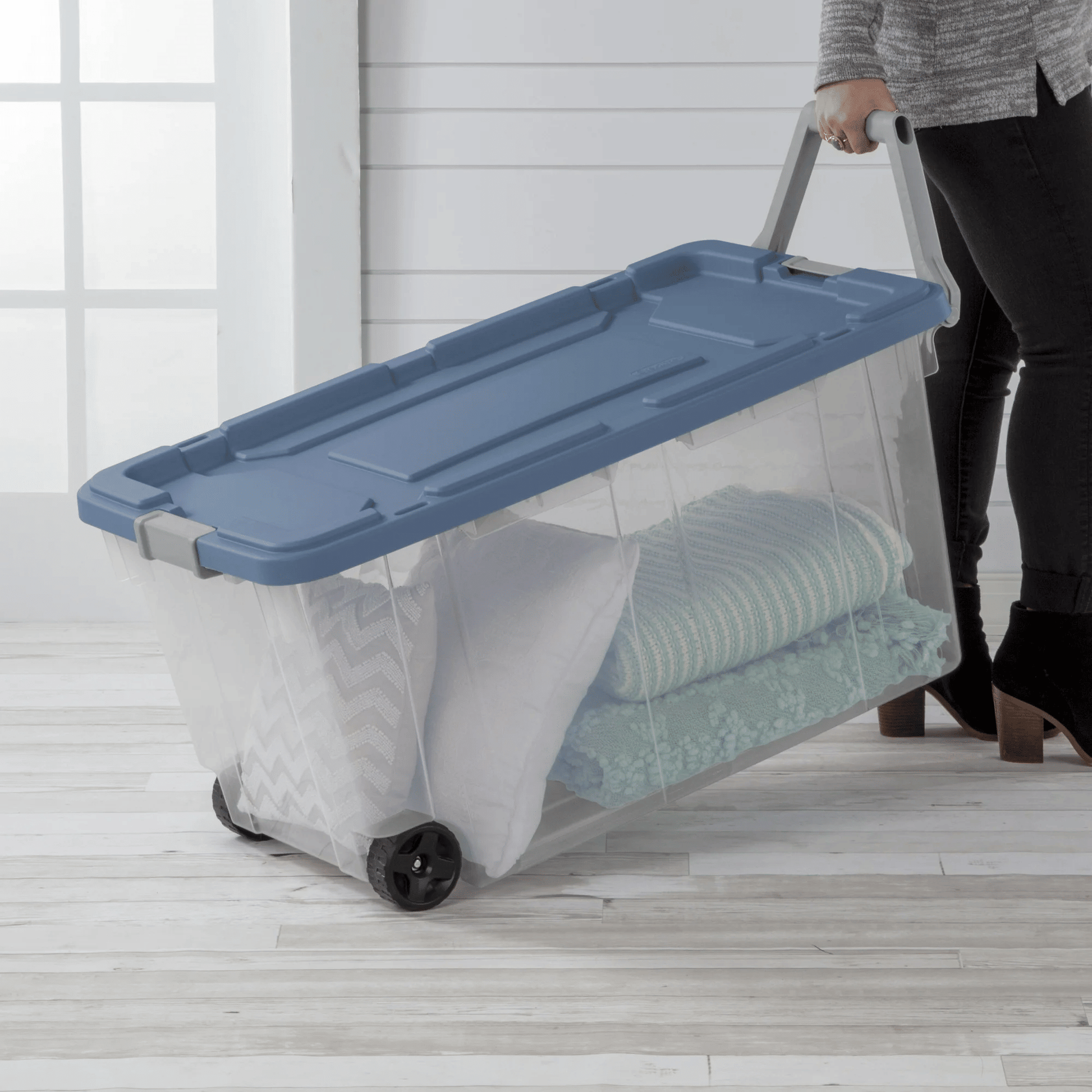 Extra Large Storage Bin, 160 Quart Wheeled Clear Plastic Storage Container with Handle, Gray, Pack of 2 - Renee Lane Company