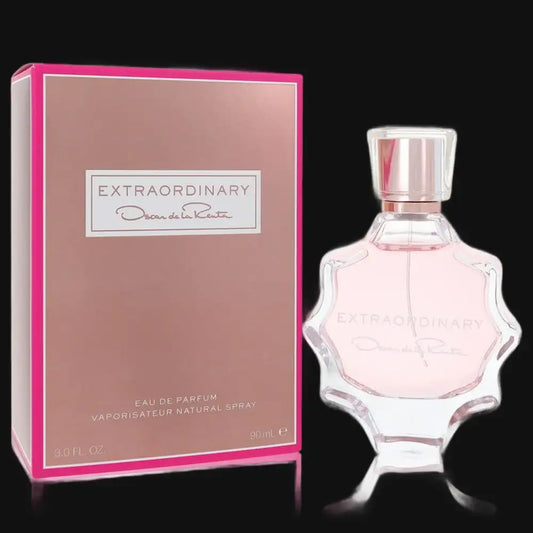 Women's perfume bottle and boxed set with pink glass and label, Oscar de la Renta
