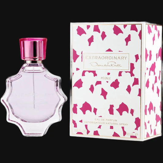 Oscar de la Renta Petale women's eau de parfum set: pink-capped glass bottle and box