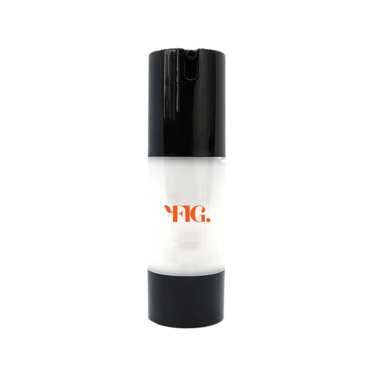 Moisture blend pump bottle, black cap and clear white base with TFG logo