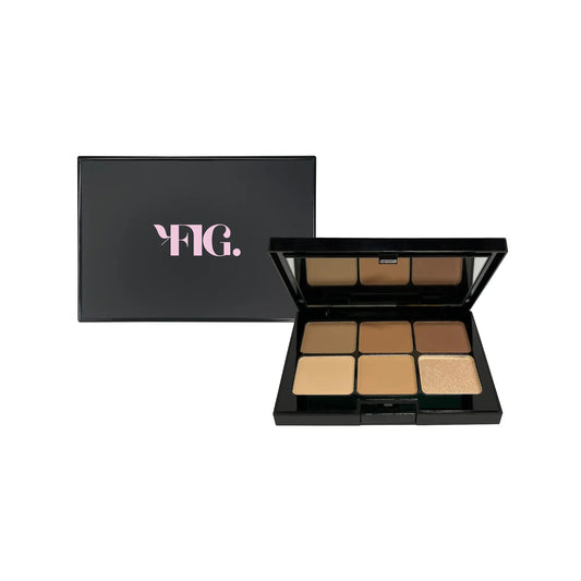 Eyeshadow palette with open lid, six neutral matte and shimmer shades.