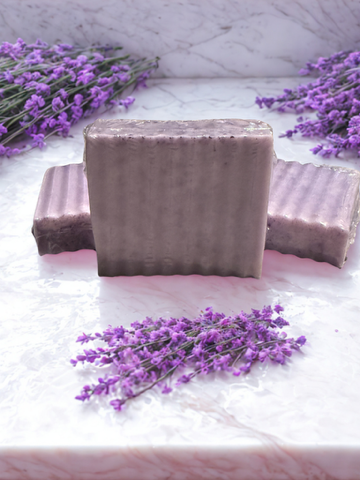 Lavender soap bar with smooth front and embossed texture
