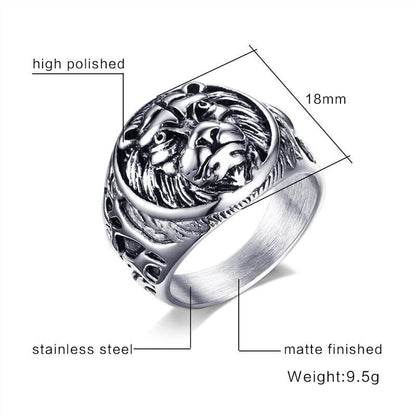 Lion head stainless steel ring diagram, 18mm, high polished and matte finished