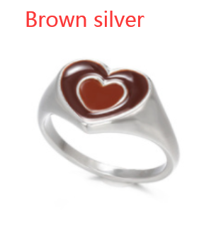 Heart ring with brown enamel heart on silver-tone band
