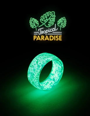 Glowing green luminous unisex ring with textured finish and open center