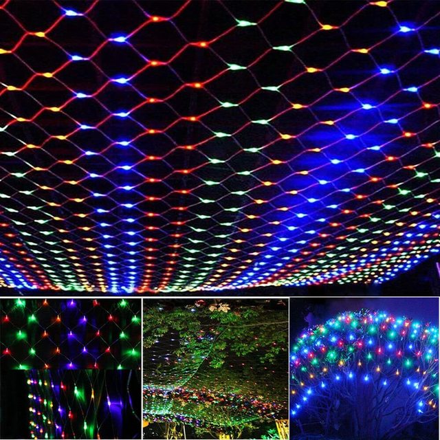 Solar net mesh fairy lights with multicolor LED dots pattern