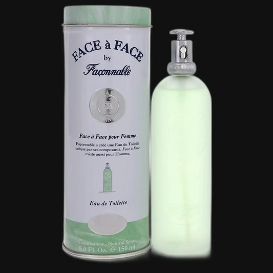 Face à Face by Faconnable Eau de Toilette: bottle with silver pump beside cylindrical canister