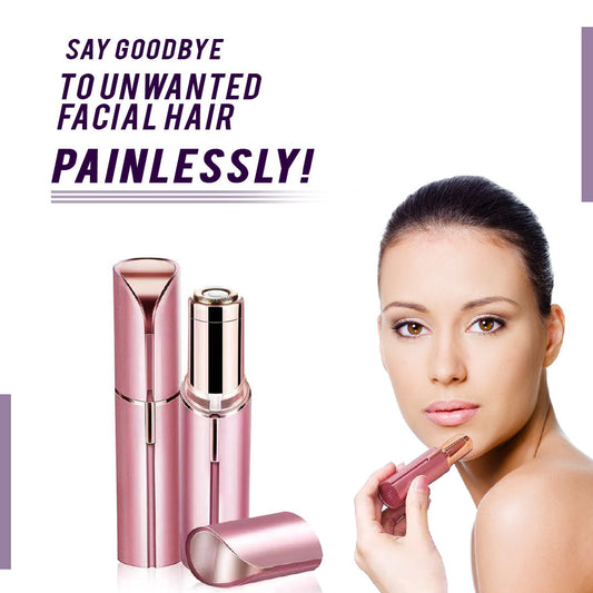 Pink and chrome handheld facial hair remover set with two units and cap
