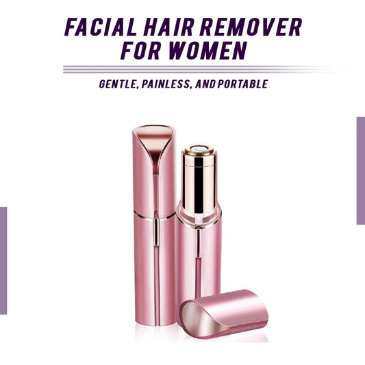 Pink facial hair remover with chrome tube body and detached cap/blade cover