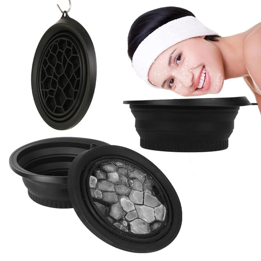 Black facial ice bath bowl with hinged lid and ice tray