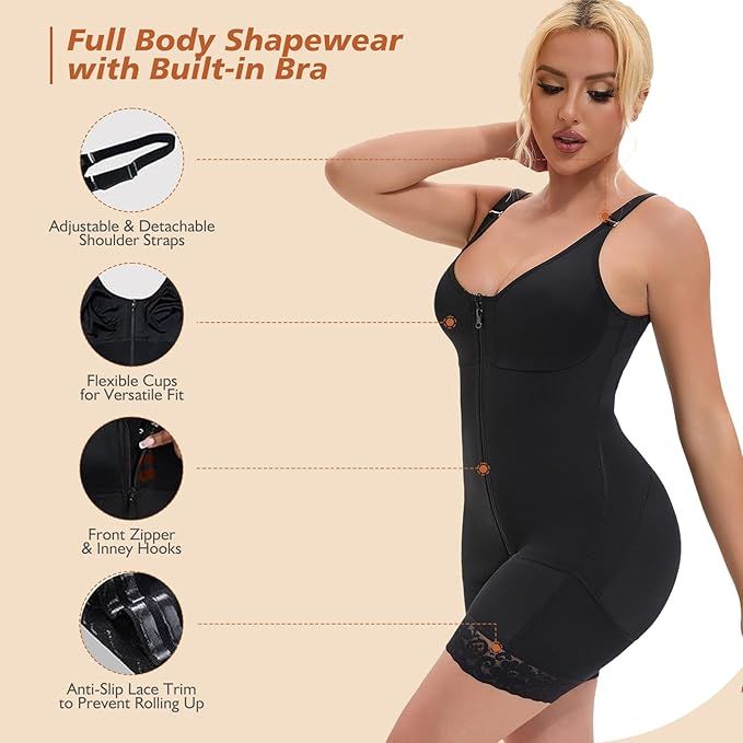 Fajas Colombianas Postpartum Full Shapewear for Women Tummy Control Body Shaper Butt Lifter with Zipper Crotch - Renee Lane Company