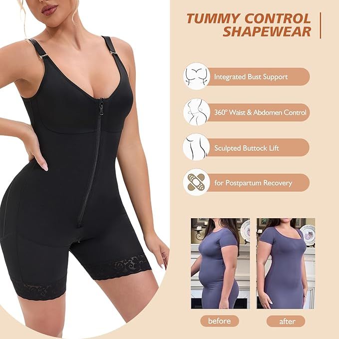 Fajas Colombianas Postpartum Full Shapewear for Women Tummy Control Body Shaper Butt Lifter with Zipper Crotch - Renee Lane Company