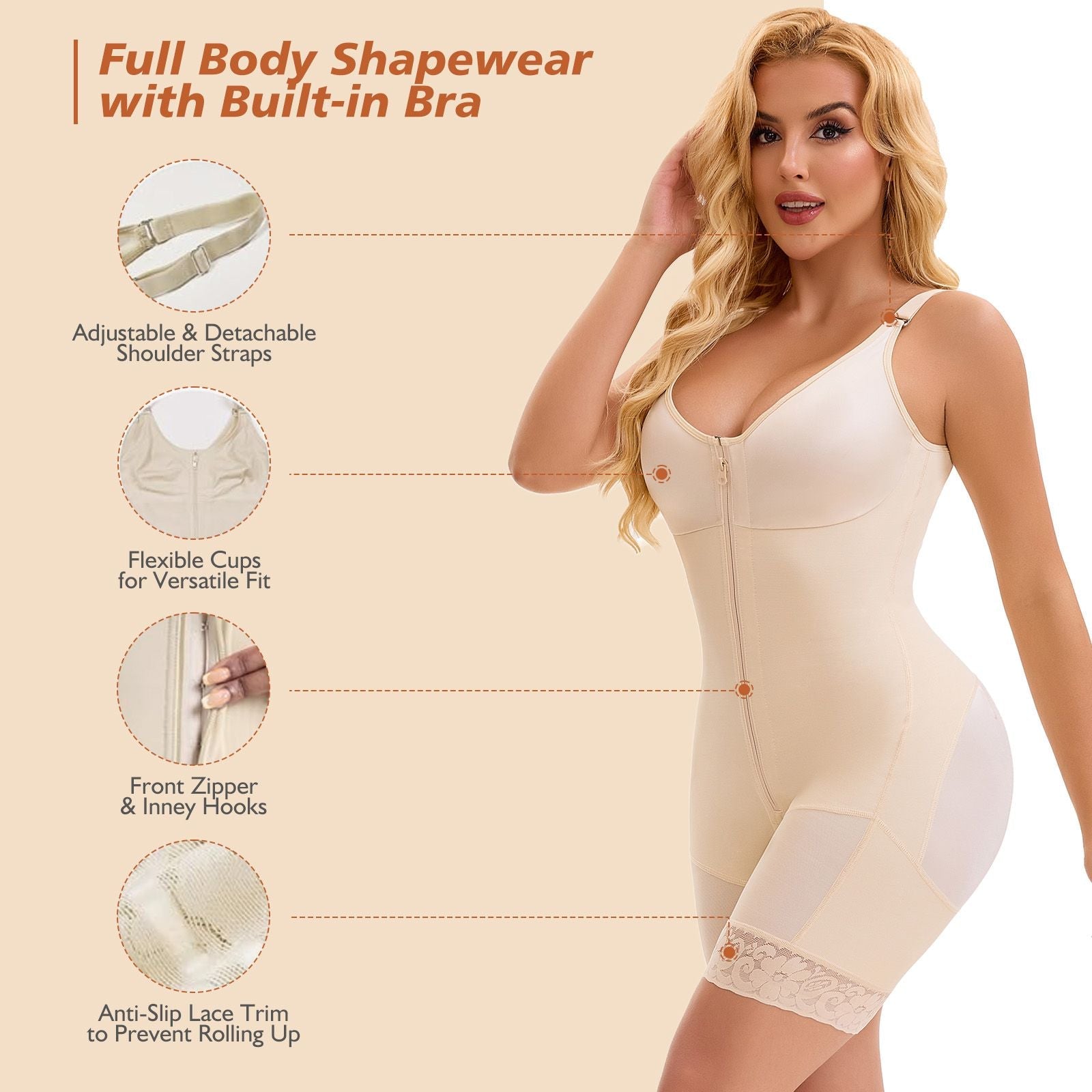 Fajas Colombianas Postpartum Full Shapewear for Women Tummy Control Body Shaper Butt Lifter with Zipper Crotch - Renee Lane Company