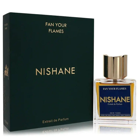 Nishane Fan Your Flames extrait de parfum bottle with gold cap and matching box