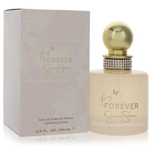 Women's eau de parfum bottle and box with gold sphere cap and jeweled band, 100 mL