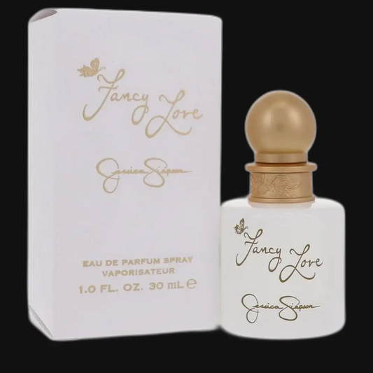 Women’s eau de parfum set: white box and white bottle with gold cap.