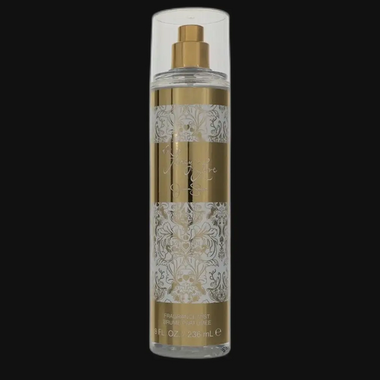 Fancy Love fragrance mist bottle by Jessica Simpson, clear glass, gold pump, ornate label