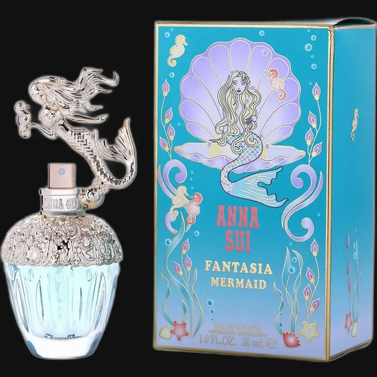 Anna Sui Fantasia Mermaid women's perfume bottle with ornate silver top and aqua glass