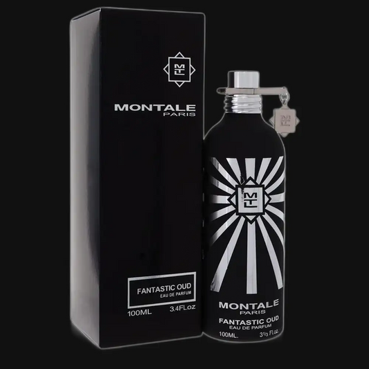 Montale Fantastic Oud eau de parfum set, black bottle with geometric label and box