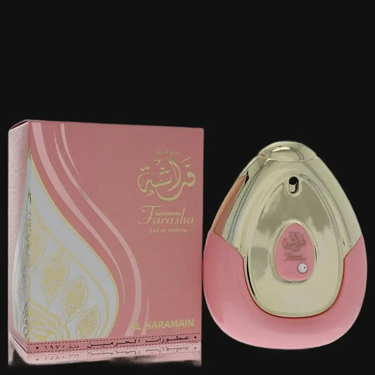 Women's perfume gift set: pink bottle with gold cap and decorative box