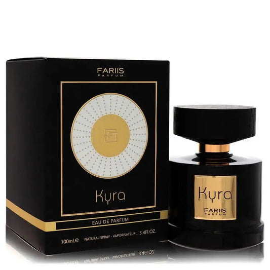 Fariis Kyra eau de parfum gift set, black bottle with matching box and gold label