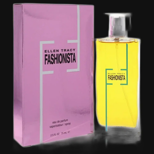 Ellen Tracy Fashionista women's eau de parfum in yellow bottle with pink box