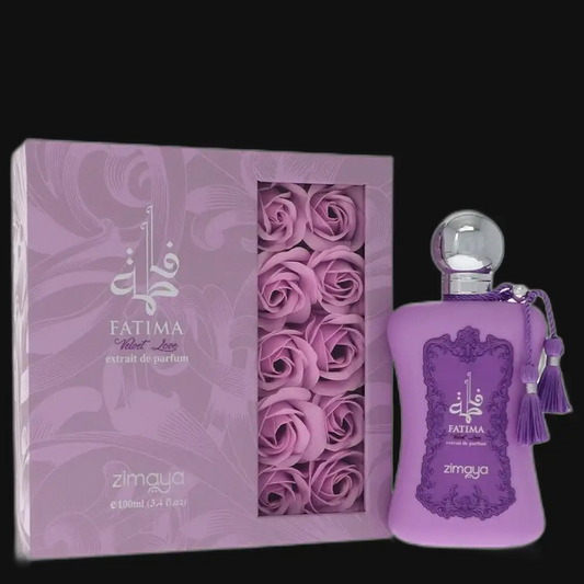 Women's purple perfume bottle with floral label and matching lavender gift box