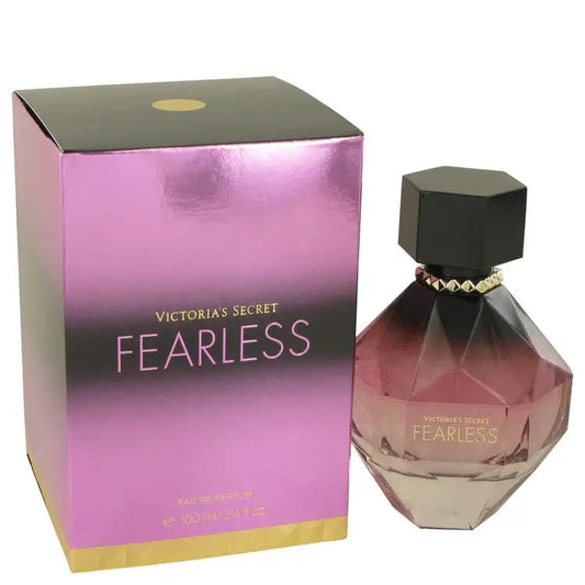 Fearless perfume box and faceted glass bottle with dark cap
