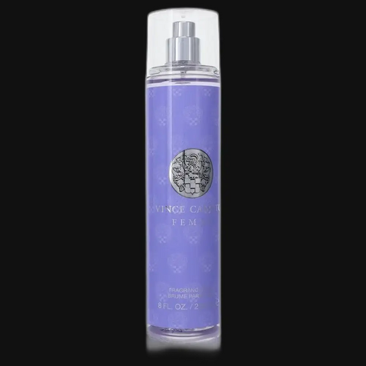 Women's perfume bottle with silver spray cap and translucent purple liquid