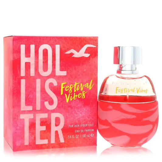 Women’s Festival Vibes perfume set, pink bottle with silver cap and Hollister box
