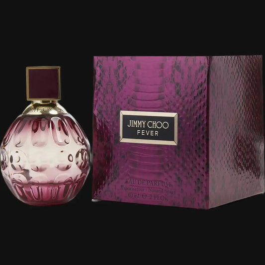 Women's Jimmy Choo Fever Eau de Parfum bottle and box, maroon-pink sphere