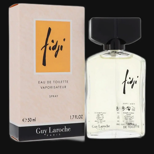 Women’s eau de toilette spray bottle and box, 50 ml; black cap, clear glass