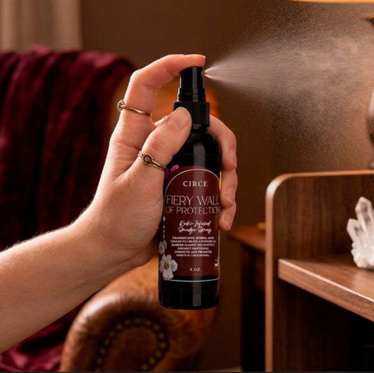 Room and body mist bottle held in hand with black pump sprayer