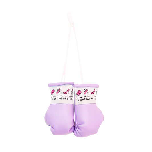Lavender mini boxing gloves with drawstring wrist straps, paired look.