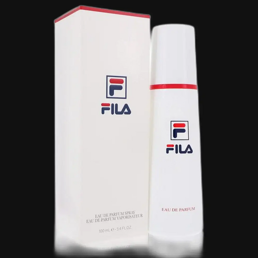 Fila eau de parfum spray set: white bottle with red band, plus box