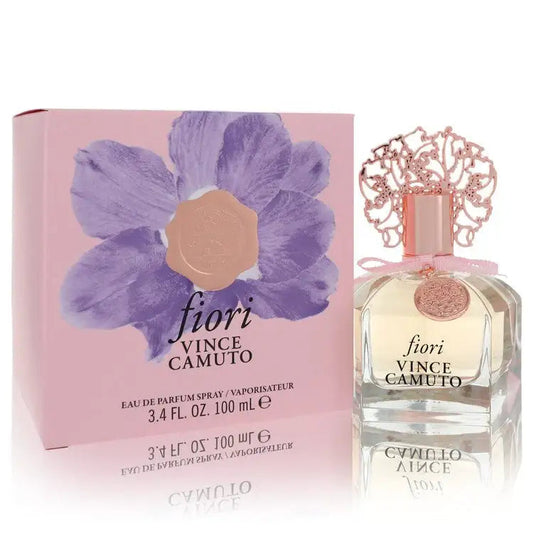 Women’s Fiori by Vince Camuto perfume bottle and pink box, lavender flower label