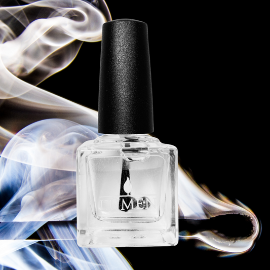 Clear square scented top coat bottle with black cap