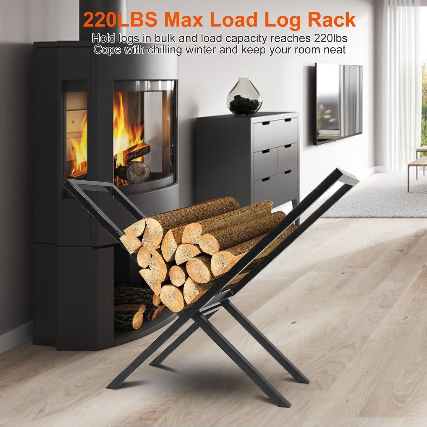 Firewood Log Rack 220LBS Steel Wood Lumber Storage Stacking Rack X Shape Storage Holder for Fireplace Firepit - Renee Lane Company
