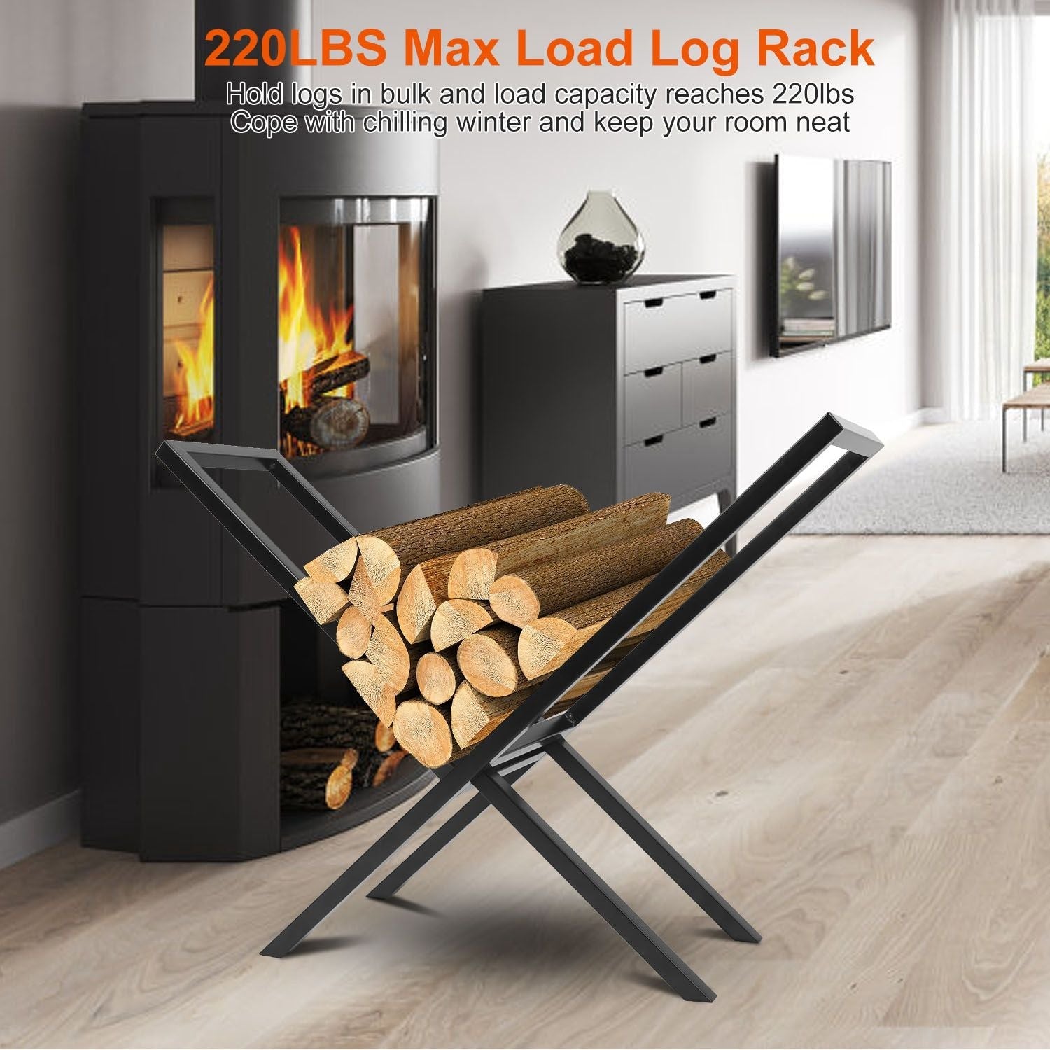 Firewood Log Rack 220LBS Steel Wood Lumber Storage Stacking Rack X Shape Storage Holder for Fireplace Firepit - Renee Lane Company