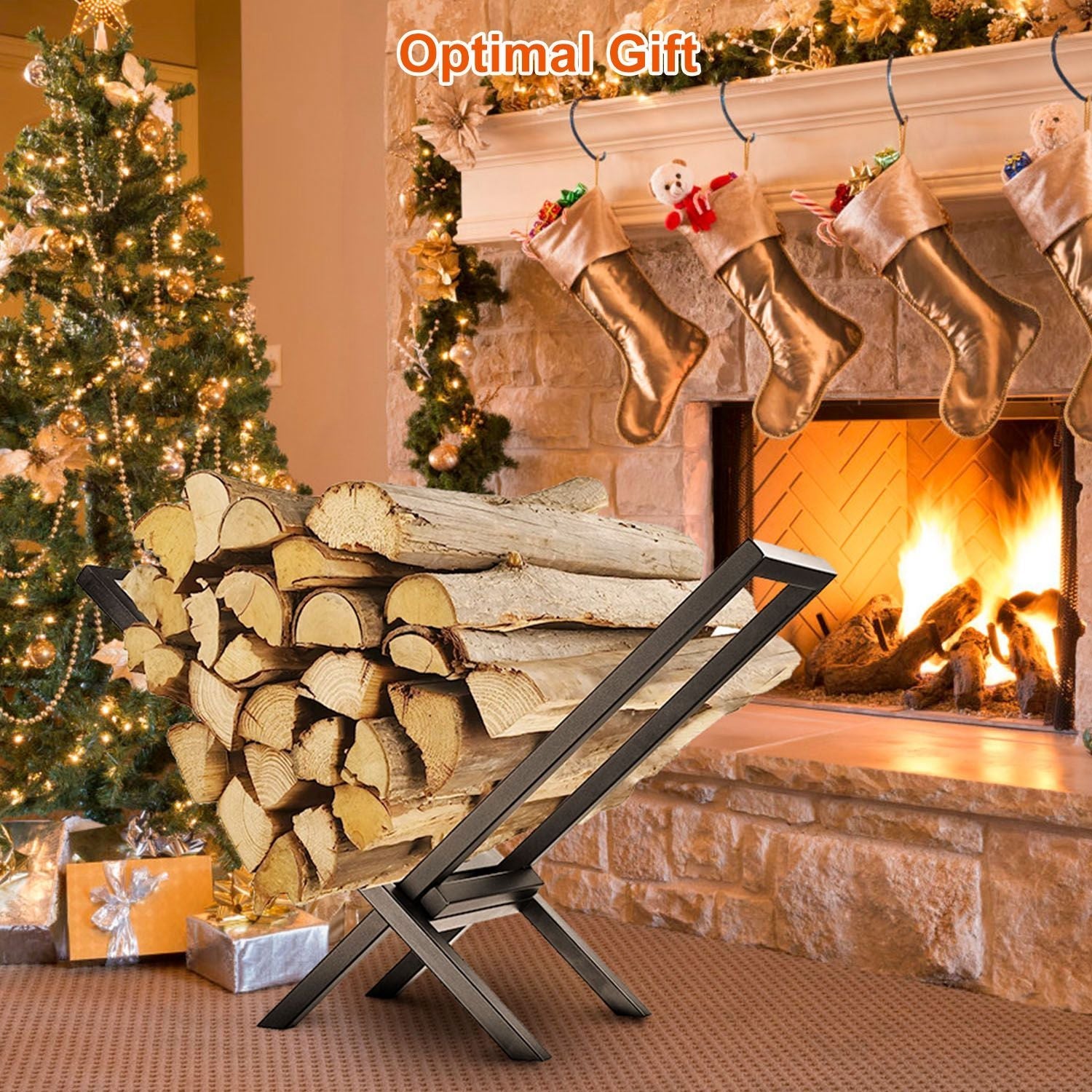 Firewood Log Rack 220LBS Steel Wood Lumber Storage Stacking Rack X Shape Storage Holder for Fireplace Firepit - Renee Lane Company