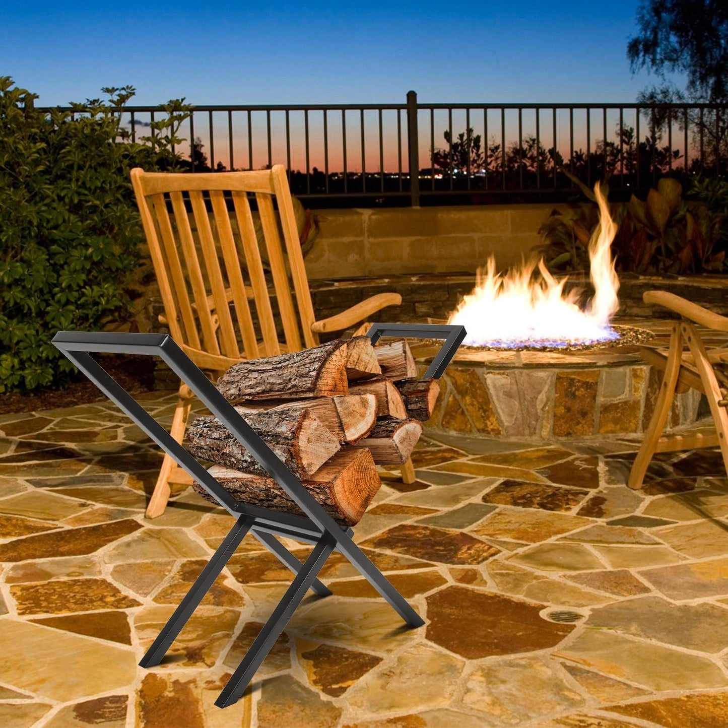 Firewood Log Rack 220LBS Steel Wood Lumber Storage Stacking Rack X Shape Storage Holder for Fireplace Firepit - Renee Lane Company