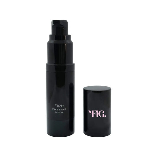 Firm serum pump bottle set, black cylindrical bottle and matching travel tube